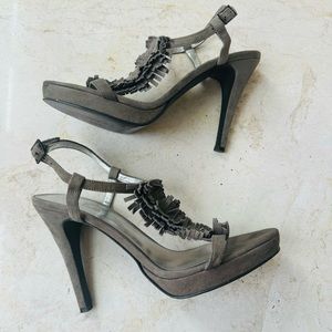 Calvin Klein Suede fringe sandals heels size 8